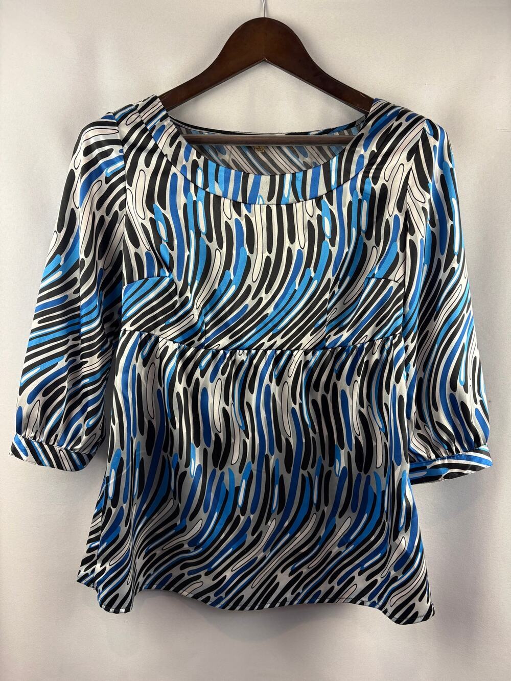 Women’s Notations Small Blue, Black & White Patterned Blouse
